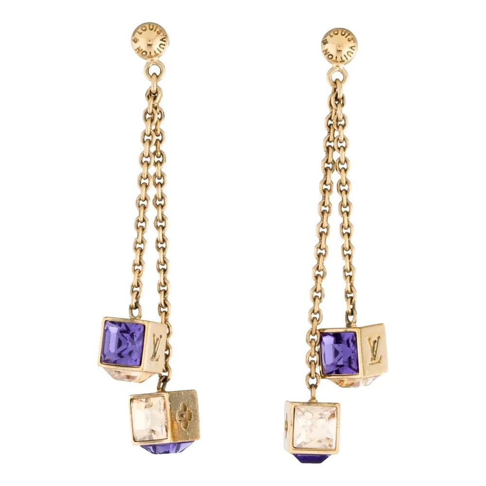 Louis Vuitton Gold and Purple Chain Earrings